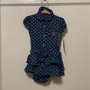 Denim polkadot dress with bloomers